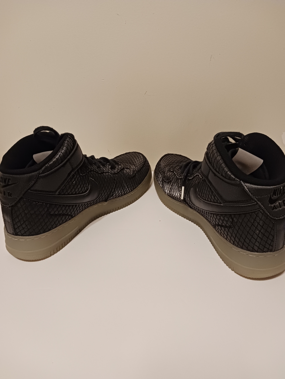 Nike Air Force 1  Black Textured High-Top Sneakers with Gum Sole - Picture 12 of 12